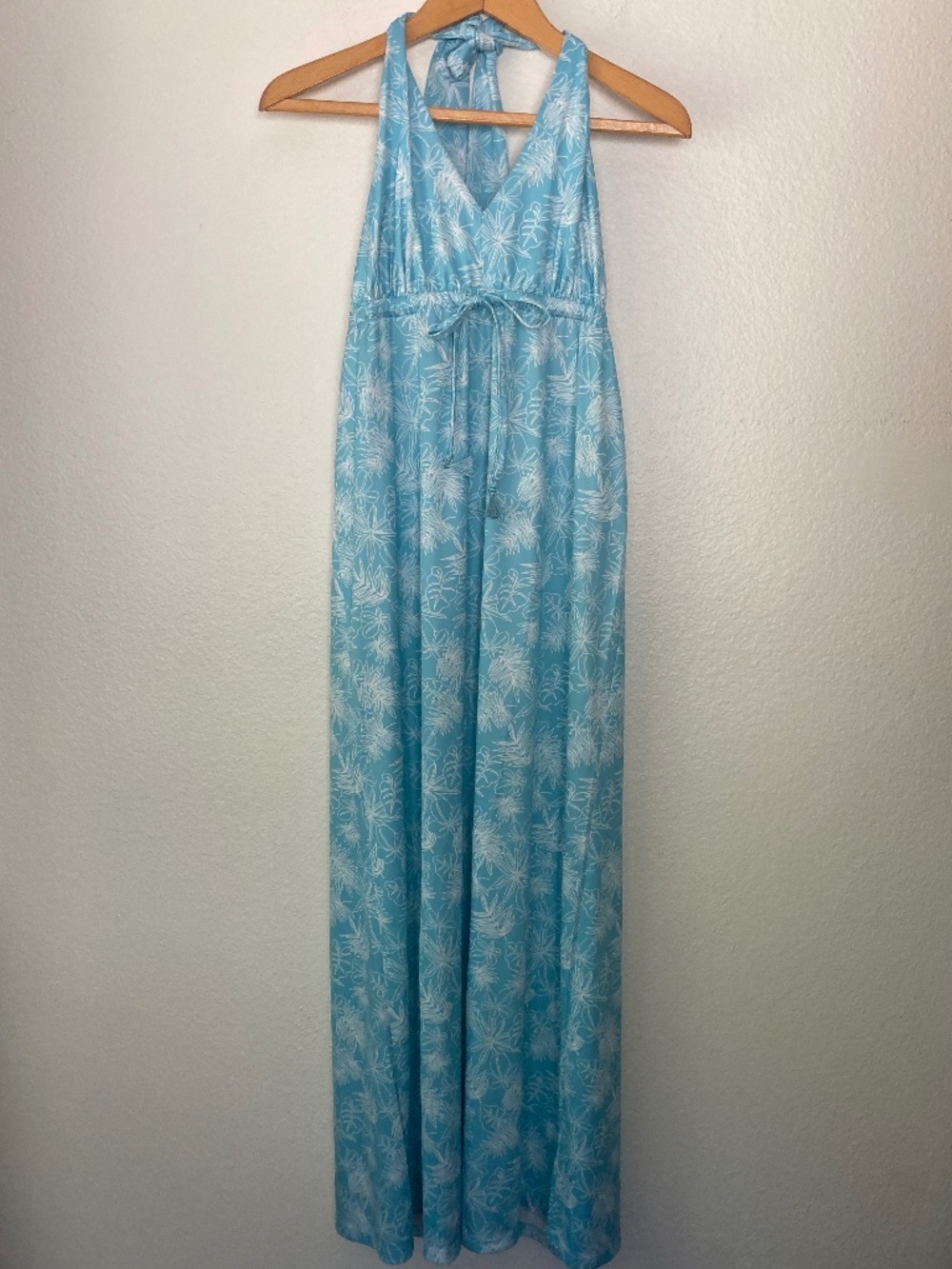 Reyn Spooner Hawaiian Tropical Halter Maxi Dress Small Blue Brrr Vacation Resort